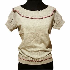 DKNY Gray Ruffle Pleat Shirt XS